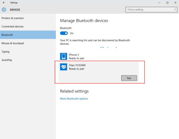 eller 10 och Bluetooth-funktion. Starta den handhållna Titan-enheten (HHU) och din stationära/bärbara dator med Windows 8 eller 10: 1.