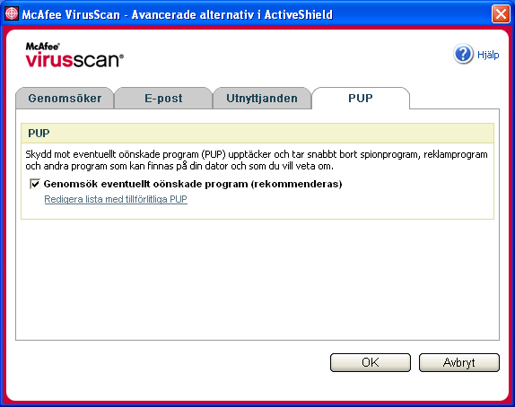 Använda ActiveShield 3 Klicka på Genomsök eventuellt oönskade program (rekommenderas) och