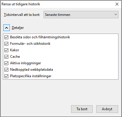 Ta bort webbhistorik från Mozilla Firefox Informationen nedan kommer från Mozilla Firefox supportsida https://support.mozilla.org/sv/kb/tabort-surf-sok-nedladdningshistorikfirefox?