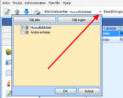 Skärmbilden Fjärrlån Fjärrlånsfunktionerna finner du under Cirkulation > Fjärrlån. Här visas alla fjärrlånsärenden som har skapats i din databas.