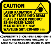 Laser i klass 2 betraktas som säker vid avsedd användning och kräver endast mindre försiktighetsåtgärder.