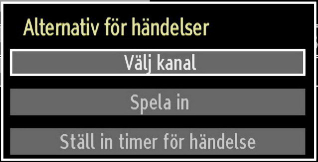 tidsdel): Visar programmen för föregående tidsdel. Grön knapp (nästa tidsdel): Visar programmen för nästa tidsdel. Gul knapp (föreg. Dag): Visar programmen för föregående dag.