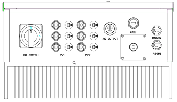 1.2 Produkt utseende ON indikator Nät anslutnings indikator Fel indikator LT 20HD Exit knapp Upp Ner OK knapp AC-kontakt USB-kontakt DC-Switch DC-in MPP1 DC-in MPP2, gäller