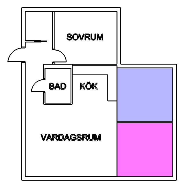 Extra stort vardagsrum (lila) + ett extra sovrum