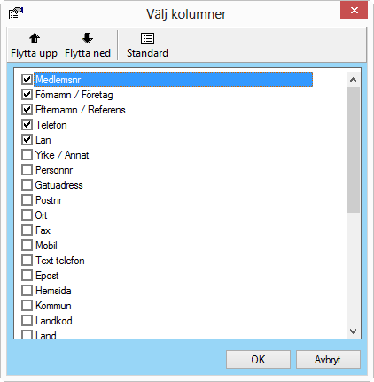 Om du klickar på pilen som är inrutad med orange färg får du upp dessa alternativ: #Saknas är att fältet är tomt #Finns är att det finns innehåll i fältet Sök visar en lista över valbart innehåll i