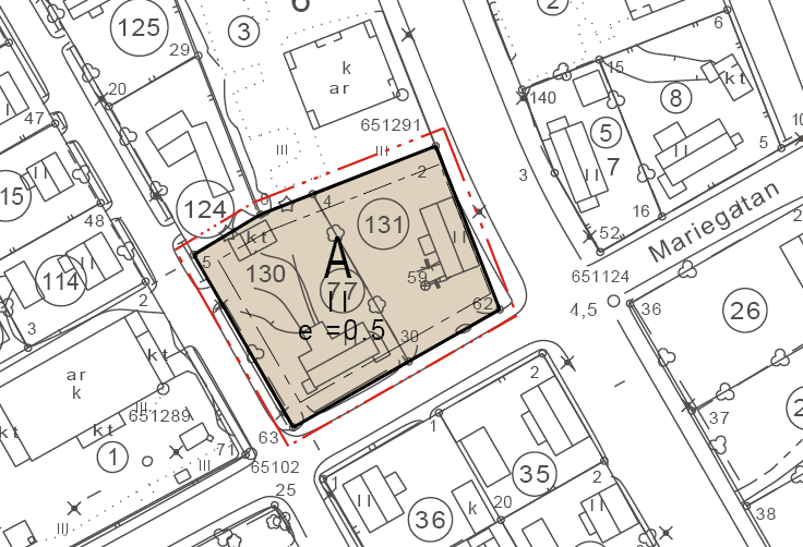 Bilaga 1 Preliminärt utkast till detaljplaneändring Centrala beteckningar: A = kvartersområde för bostadshus (enligt tidigare beteckning kvartersområde för kombinerade bostads- och affärshus) II =
