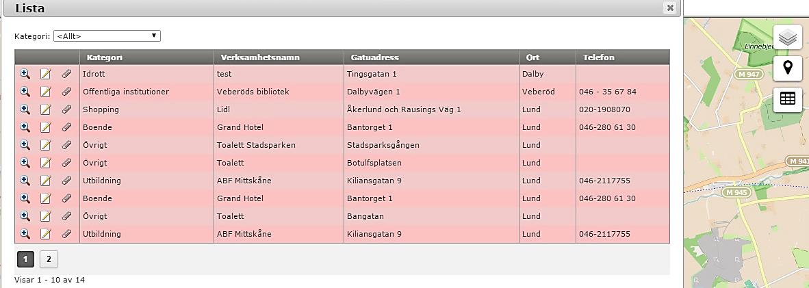 Lista över ej kontrollerade objekt För administratörer finns det möjlighet att se en lista över alla de objekt som nyligen har rapporterats in eller ändrats och inte ännu blivit godkända.