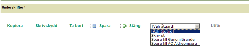 Sida 23 av 23 Uppföljning Klickas i när man gör en uppföljning av en redan befintlig plan Kopiera vid uppföljning kopieras till nytt arbetsmaterial Skrivskydd upprättad och klar Välj åtgärd Spara