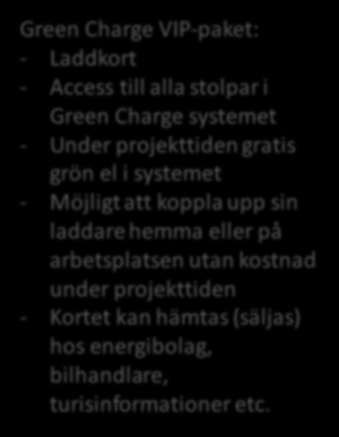 Enkelt Effektivt Hållbart Ett gemensamt kort det enda som behövs för att kunna ladda i Green Charge systemet ID Green Charge laddkort Green Charge VIP-paket: - Laddkort - Access till alla stolpar i