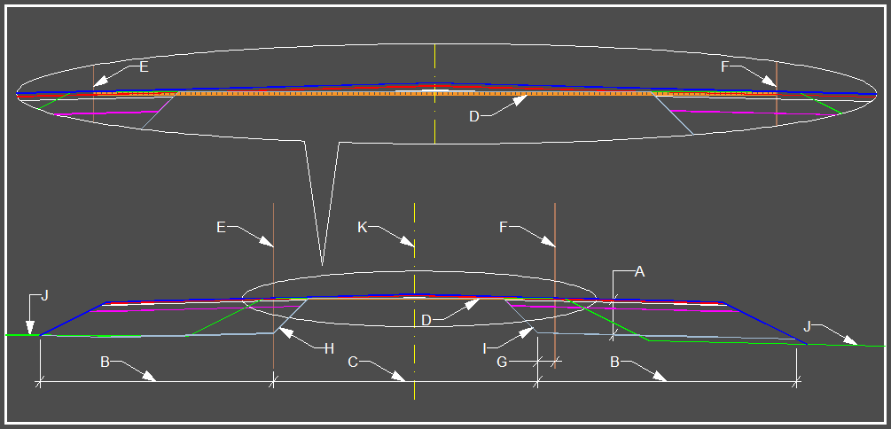 2016/06/28 13:53 11/12 Överbyggnadsbeskrivning Befintlig vägkant vänster/höger Lineje från DTM (Terrängmodell/Tmod). Se illustration - Tvärsektion Används för att väälja linje i databasen.