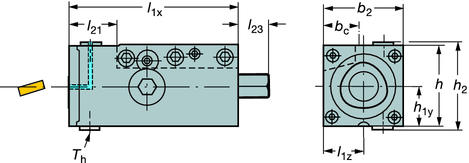 Metriskt utförande Revolvertyp Dimensioner, mm, tum h, dimension, mm Kopplingsstorlek eställningskod b c 1) b 2 h 1y h 2 l 1x l 1z l 21 2) l 22 l 23 T h 40 3 3-R/L2085-4038M 20 38 20 62 95 19 16.5 78.