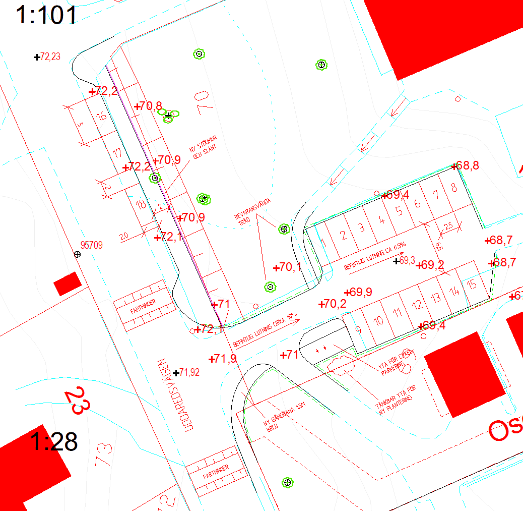 Alternativ C 18 parkeringsplatser Detta förslag på utformning är en kombination av de båda andra förslagen A och B.