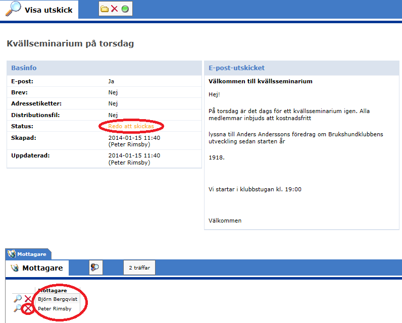 14. Du får nu upp en lista på de personer som motsvarar ditt urval, i detta fall de personer som i systemet är registrerade som allmänlydnadsinstruktörer.