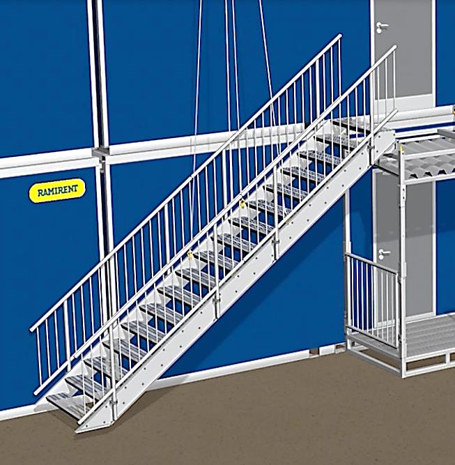 Trappan monteras på den nedre modulboxens takram, och kan häktas fast på fyra platser runt om modulboxen.