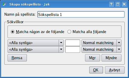 2.6 Den avancerade sökdialogrutan Den avancerade sökdialogrutan används för att skapa Sökspellistor. Den gör det möjligt att skapa en finkornig sökning bland de olika taggarna i din sångsamling.