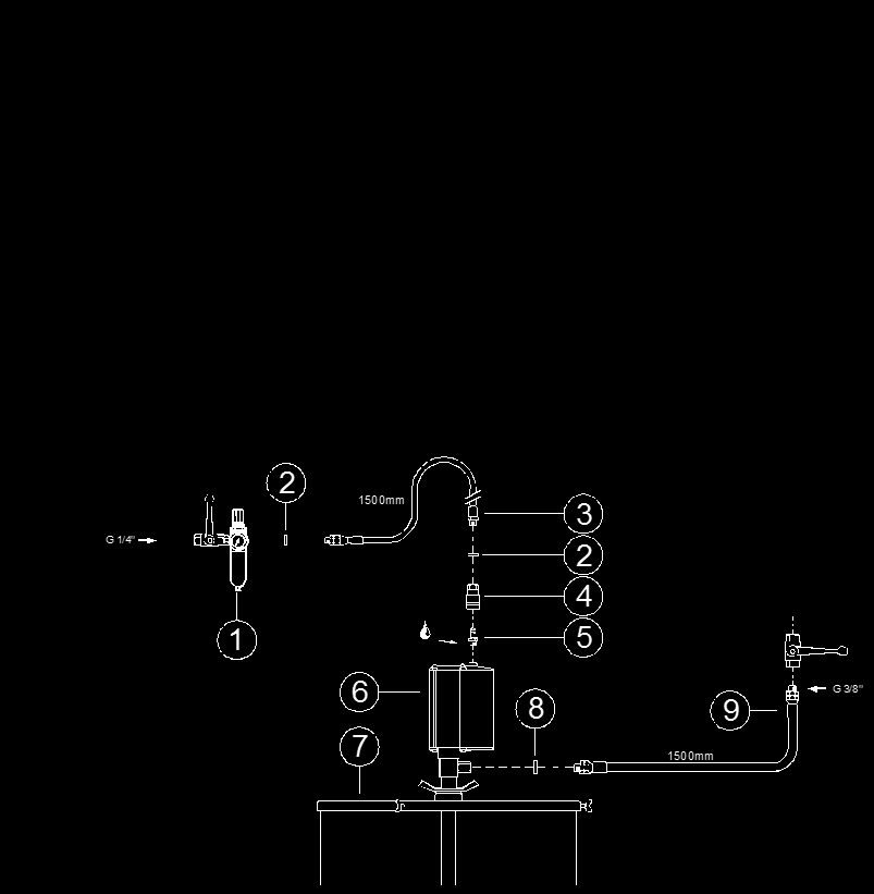 Utrustning för fett 12752 12751 Tryckluftdriven fettpump 60:1. Lämplig för de flesta ändamål, både till mobila och stationära installationer.