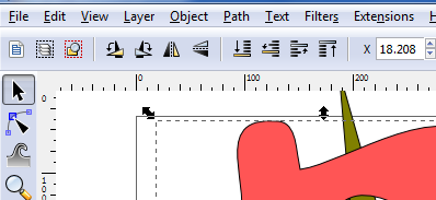 1. Med verktygsfältet kan du markera, avmarkera, stapla över, under etc 2. Menyvalet Object/Group grupperar objekten Längst till höger i verktygsfältet Färger kan du välja mellan fler färgpaletter.