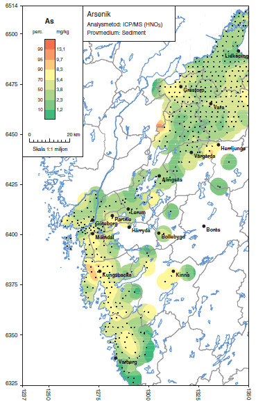 n:\103\32\1033241\0-mapp\09 beskr-utredn-pm-kalkyl\pm\2015-01-30 pm mtmu.doc 8 (17) Undersökningsområde Figur 4 Medianhalt av arsenik (SGU, 2006).