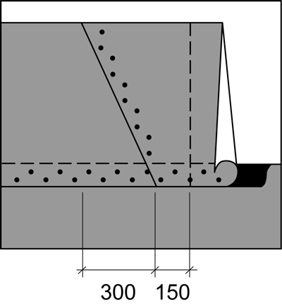 Tvärskarv ska utföras enligt figur AMA JS/2. Övre våd ska snedskäras 300 mm. Överlappet ska vara minst 150 mm. Tvärskarvar ska alltid klistras.