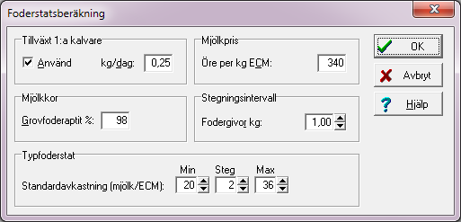 Foderstatskontroller Via Inställningar Foderstatskontroller anger du de foderstatskontroller och eventuella gränser du vill visa vid foderstatsberäkningarna.