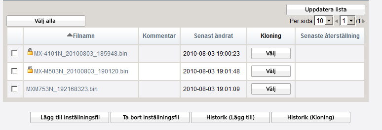 Lägga till en enhetsinställningsfil (kopiera källa) i SRDM Inställningsinformationen för enheten som är källan för kopieringen kan hämtas direkt från enheten och läggas till eller så kan en befintlig