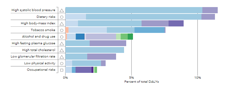 Riskfaktorer gällande totala sjukdomsbördan 2013, Sverige 12