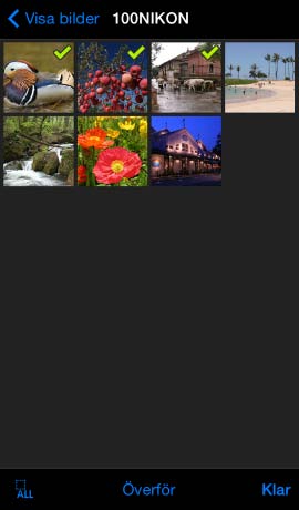 D 97 4 Tryck på Överför. Tryck på Överför för att överföra de valda bilderna till kamerarullen på ios-enheten.