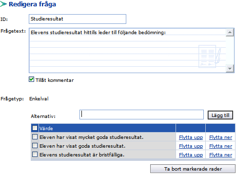 1. SKAPA FRÅGOR Det finns sex olika frågetyper: Enkelval: Flerval: Ordning: Fritext: Intervall: Ja/Nej: Läraren kan välja ett av svarsalternativen. Läraren kan välja ett eller flera svar på frågan.