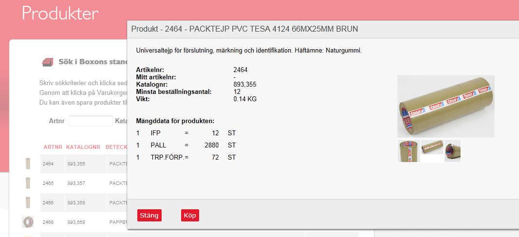 3.) Söka efter produkter Sök efter och se utökad information om produkt Sök fram en produkt i Boxons sortiment genom att skriva in artikelnummer, katalognummer eller