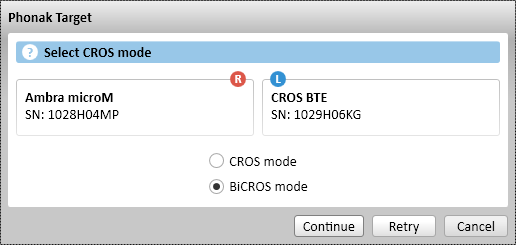 CROS/BiCROS Phonak CROS kan anpassas som ett CROS- och BiCROS-system. Det är kompatibelt med samtliga trådlösa Phonak Spice och Phonak Quest Generation-hörapparater.