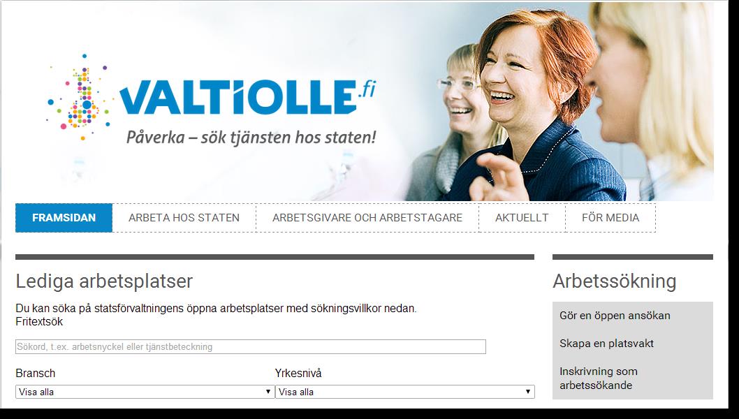10.11.2015 12 3.5. Valltiolle.fi - jobblista Vid klick på Valtiolle.