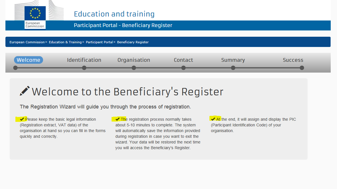 När du har klickat på Register ser du följande bild. Välj Register organisation. Resume registration väljer du om du avbrutit registreringen.