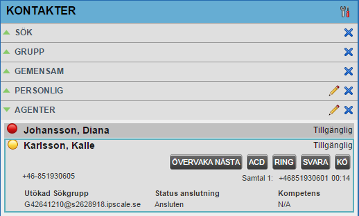 4. Välj den agent du vill se detaljer på. Tillgängliga alternativ för dig som supervisor beror på agentens telefon- och ACD-status.