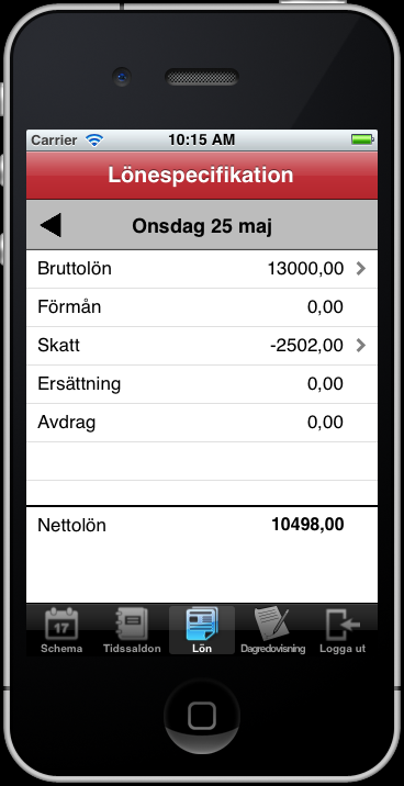 FLEX Reseräkning - Användarmeddelande (maj 2012) 11 Medarbetare kan även använda appen för att se sina