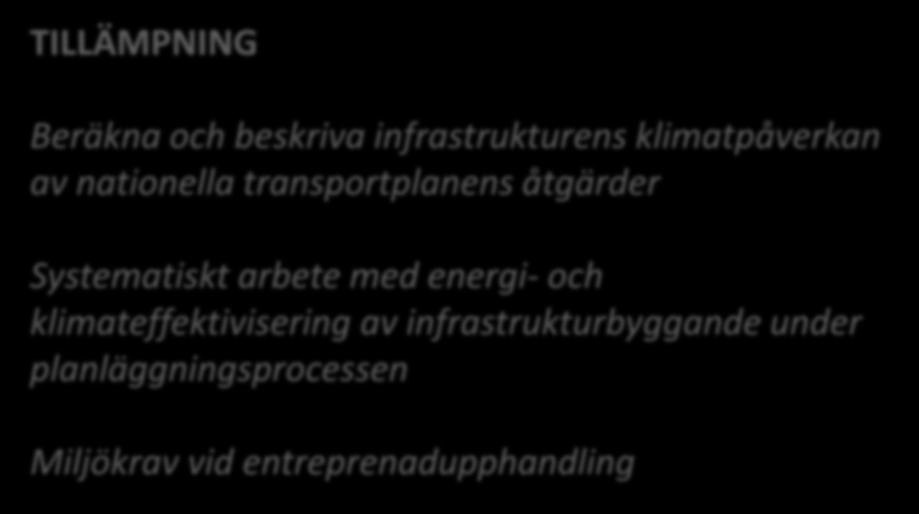 energianvändning ur ett livscykelperspektiv TILLÄMPNING Beräkna och beskriva infrastrukturens klimatpåverkan av