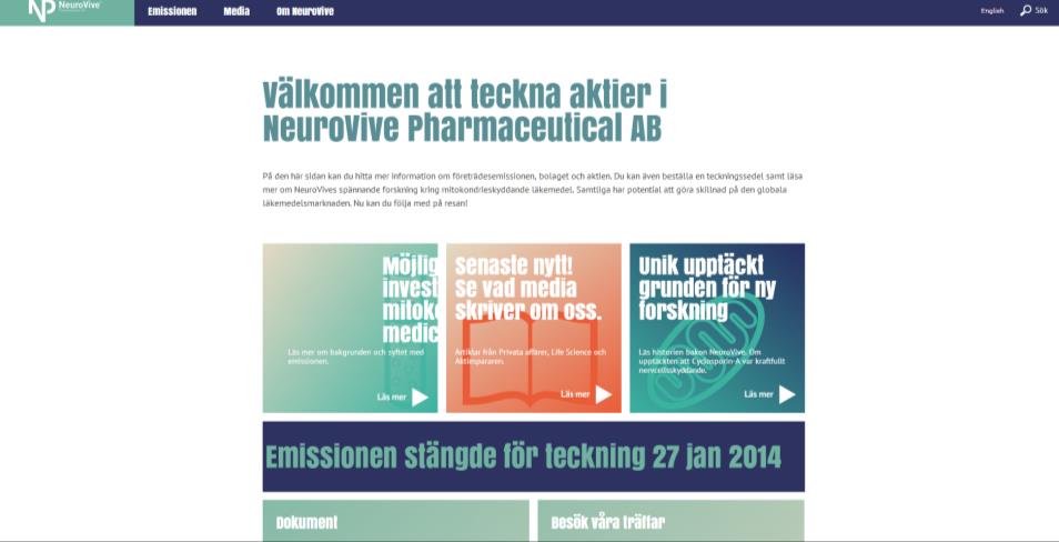 material. Två språk. Resultat Över 9 502 besökte webbplatsen under emissionsperioden.