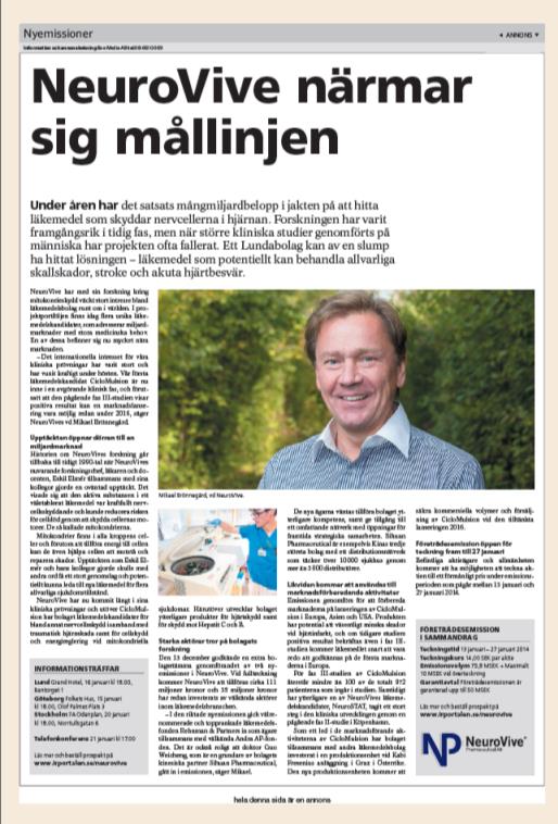 PR Aktivitet Löpande PR-arbete under emissionen Resultat Artiklar i Sydsvenskan, SvD,