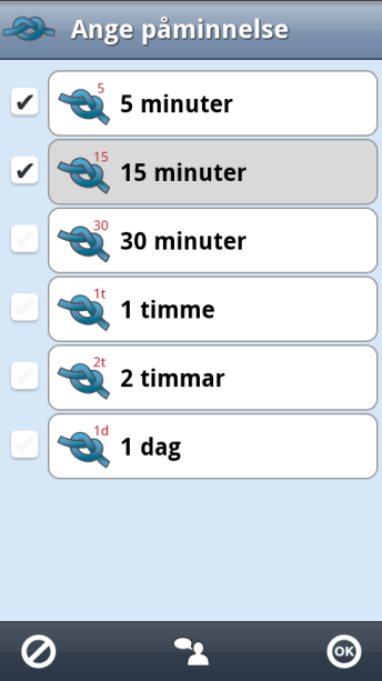 aktiviteten inte är utförd (kvitterad) Bli påmind