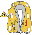 Egen årlig inspektion Uppblåsbara räddningsvästar måste inspekteras oavsett om de varit använda eller inte. Utan årlig inspektion kan den uppblåsbara räddningsvästen sluta att fungera!