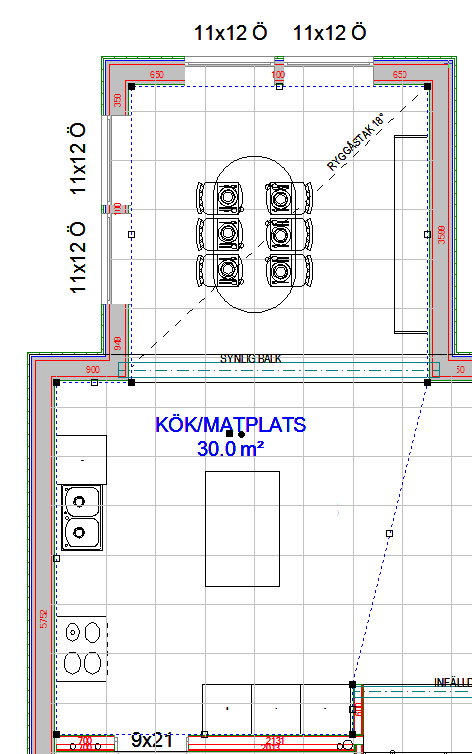 6 Kapitel 10 Rumsdefinition DDS-CAD Arkitekt 11 Är rumstexten fel kan du dubbelklicka på den för att ändra.