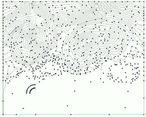 Höjdkurvor Place Mesh from Surveyers data I de fall en mark är skapad med hjälp av höjdpunkter kommer marken att inte visa några höjdkurvor utan enbart punkter.