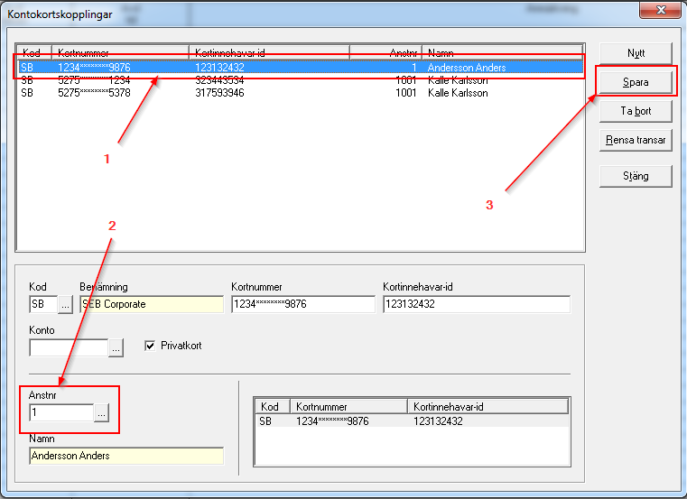 FLEX Reseräkning Användarmeddelande (maj 2014) 11 Kortinnehavar-id är en unik identifierare som systemet använder vid importen för att identifiera vilken anställd transaktionen tillhör. 3.
