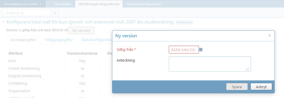 Versionshantering av den lokala mallen innebär att man