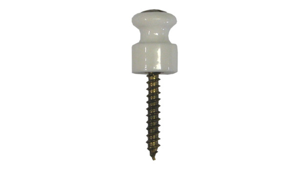 Isolatorknopp - porslin Isolatorknopp i porslin med mässingsskruv, för fäste av tvinnad kabel.