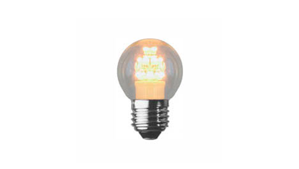 LED-lampa Klot Varmvit LED-lampa (färgtemperatur 2100 K). Mycket energisnål och med en medellivslängd på 15.000 h. Ej dimbar.