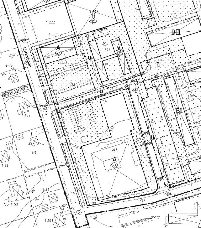 Del av gällande detaljplan. Bäret 6, 8 och 9 hade tidigare fastighetsbeteckningen 1:253, 1:375 och 1:403.