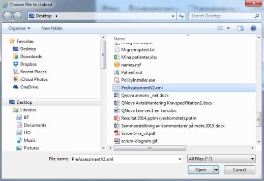 Klicka Lägg till för att ladda upp förhandsbedömningen via fil. När uppladdningen är klar får man fram förhandsbedömningen som ett utkast i Steg 2.