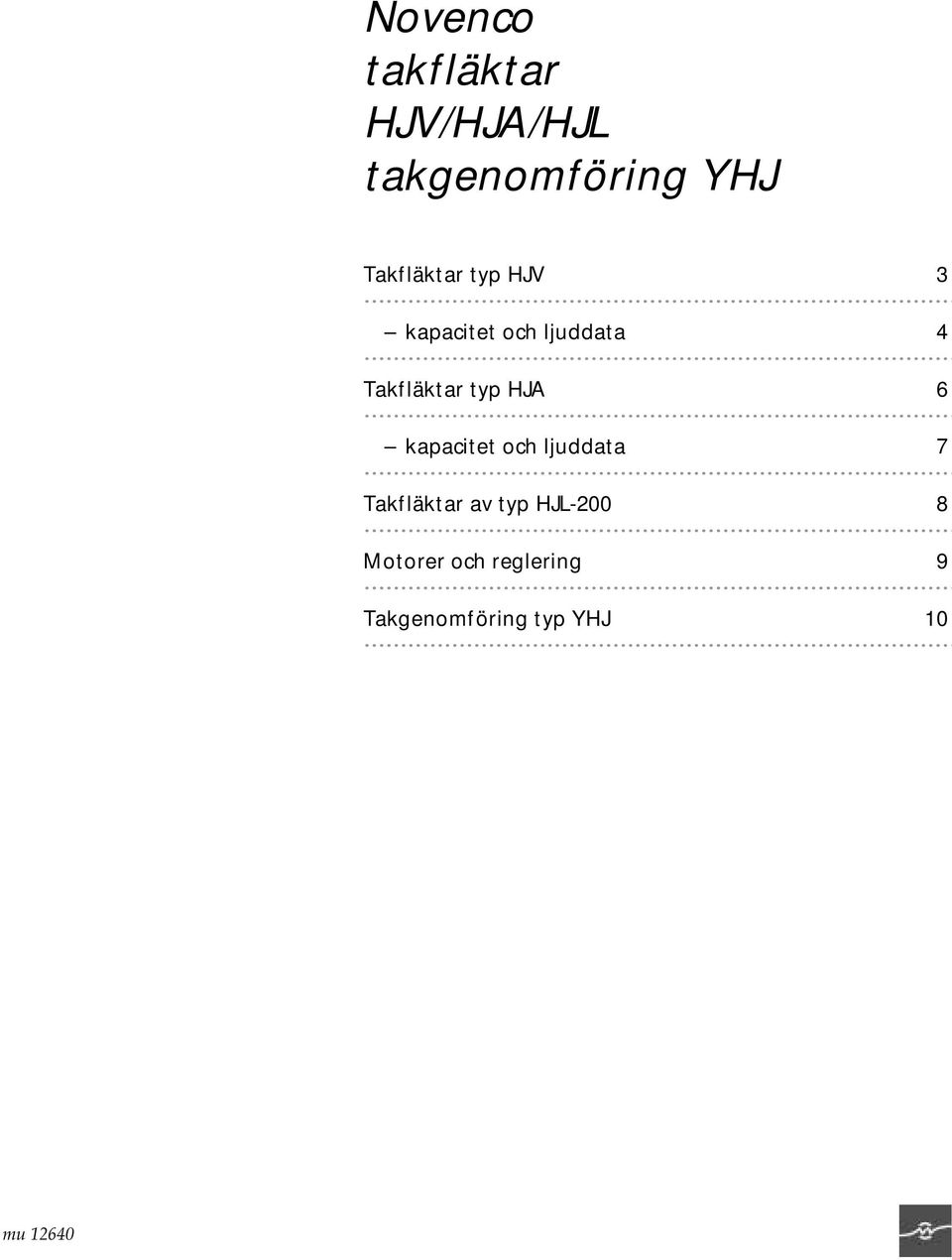 typ HJA 6 kapacitet och ljuddata 7 Takfläktar av typ