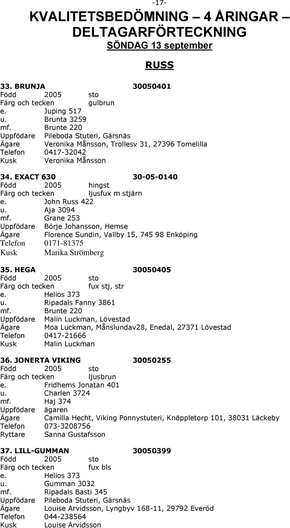 EXACT 630 30-05-0140 Född 2005 hingst ljusfux m stjärn e. John Russ 422 u. Aja 3094 mf.