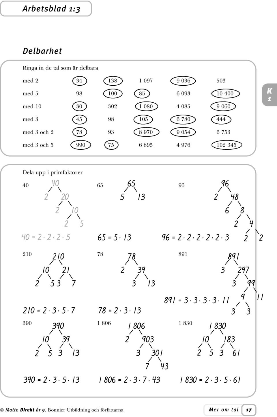 upp i primfaktorer 0 0 9 0 78 89 0 90 80 80 0 0 0 =... =. 78 9 8 8 9 =..... 0 9 97 7 99 9 0 =.